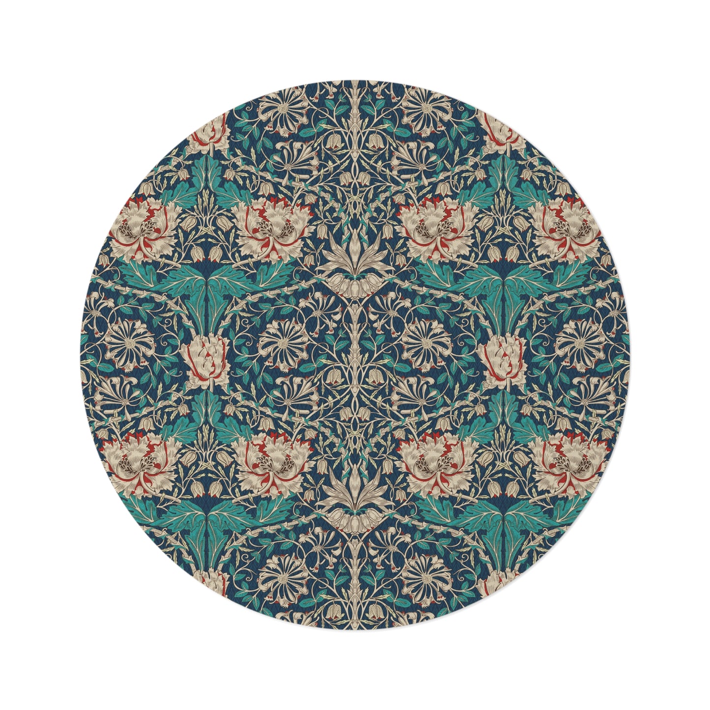 Teal Honeysuckle Rug - Boho Morris & Co. - William Morris Round rug - Maximalism
