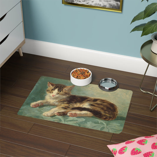 Vintage Sleeping Cat Mat Henriëtte Ronner-Knip Pet Food Mat - Victorian Maximalism Decor  12x18