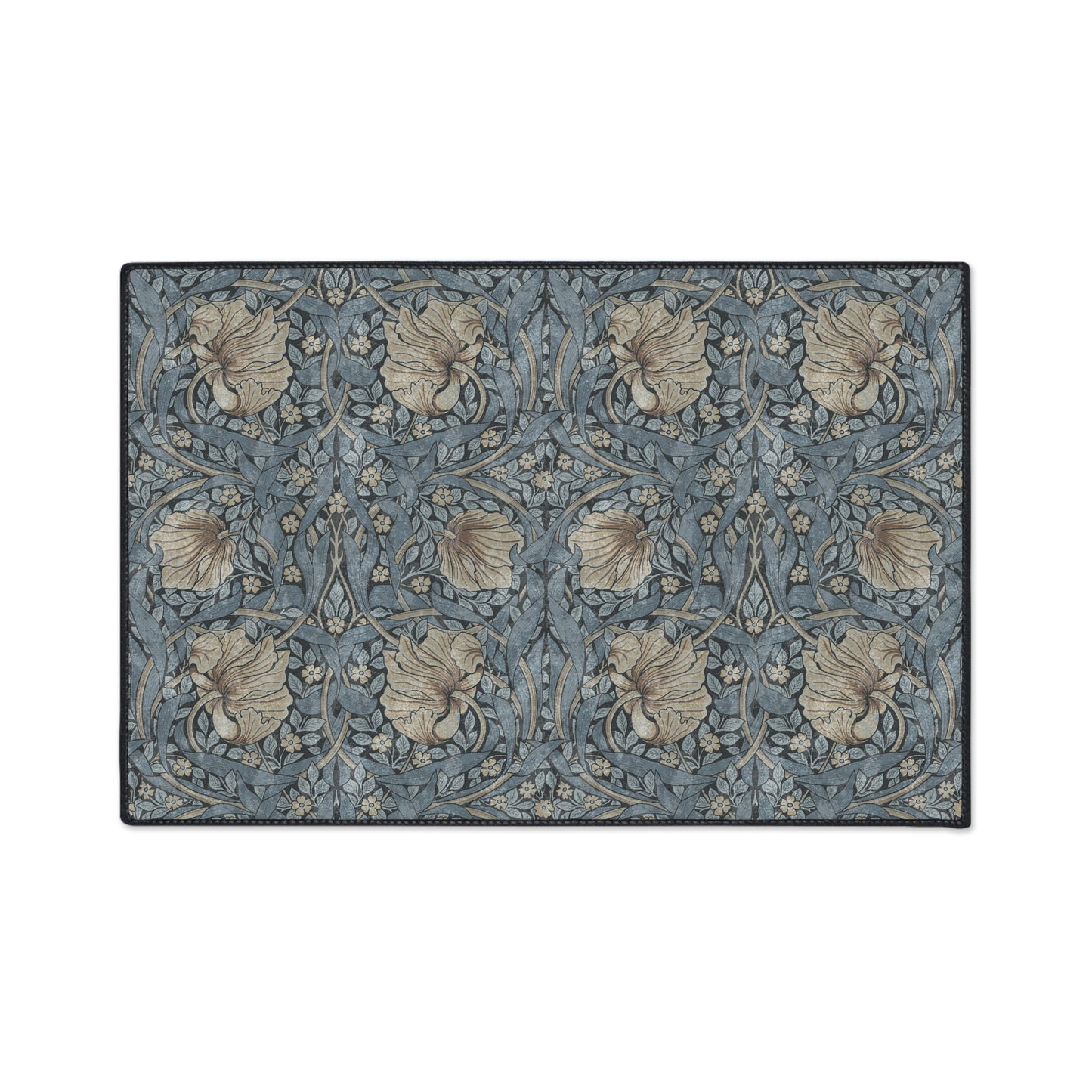 Blue Denim Pimpernel Rug Heavy Duty Floor Mat/ Blues Browns Entry Kitchen Mat - William Morris Maximalism Rug MCM Accent Rug