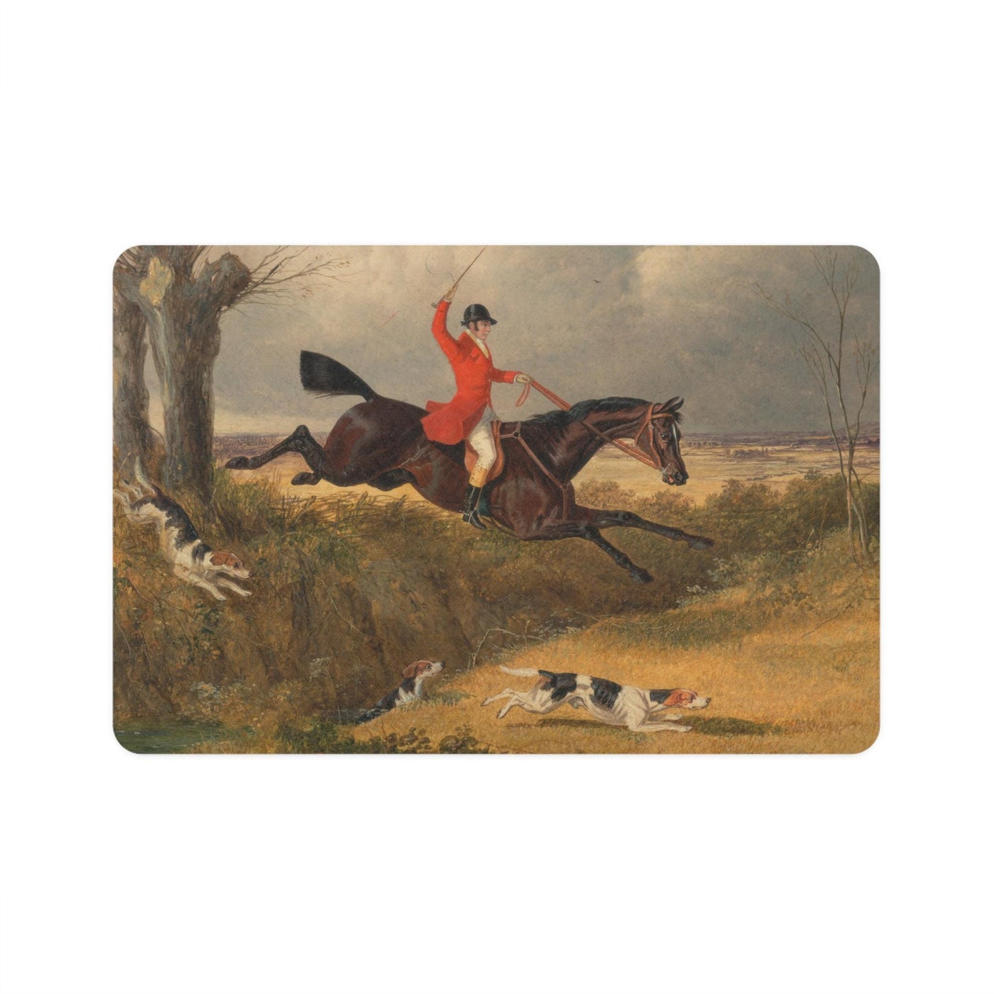 Fox Hunt Pet Food Mat, English Country Dog Cat Mat (12x18)