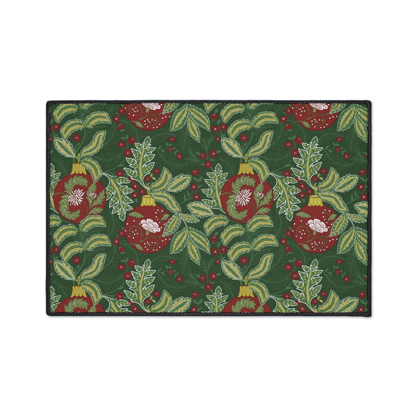 Morris Style Christmas Floor Mat: Art Deco Ornaments Rug