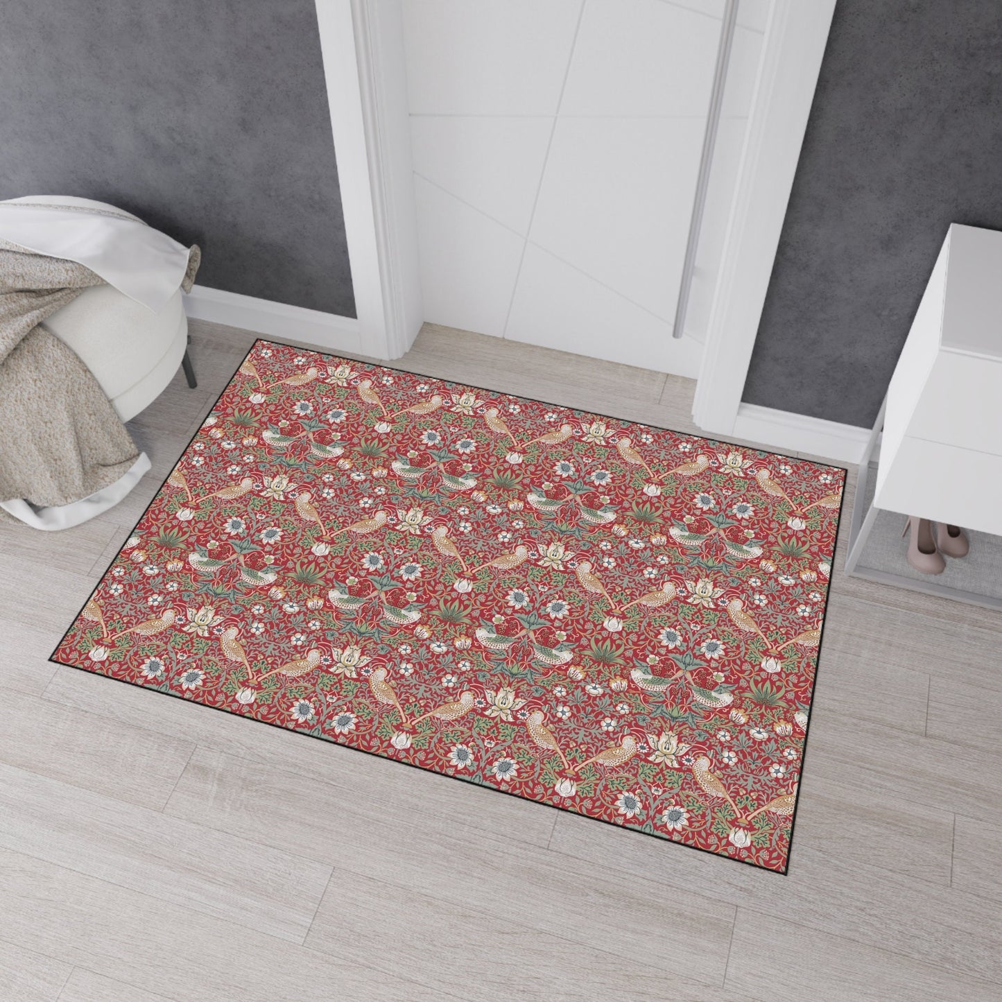 Strawberry Thief Floor Mat: Red William Morris Arts & Crafts Rug
