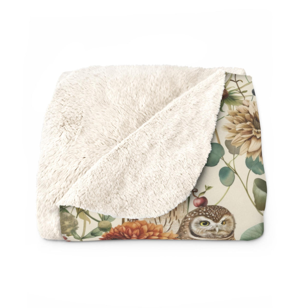 Owls Blanket, Autumn Floral Sherpa Fleece Blanket