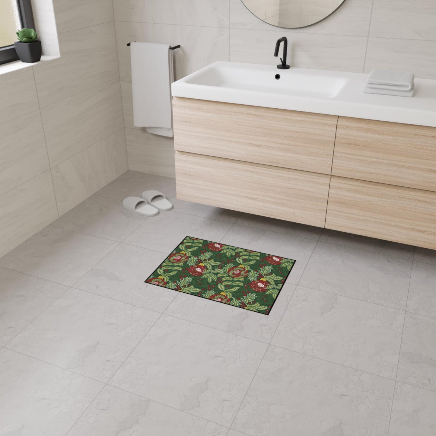 Morris Style Christmas Floor Mat: Art Deco Ornaments Rug