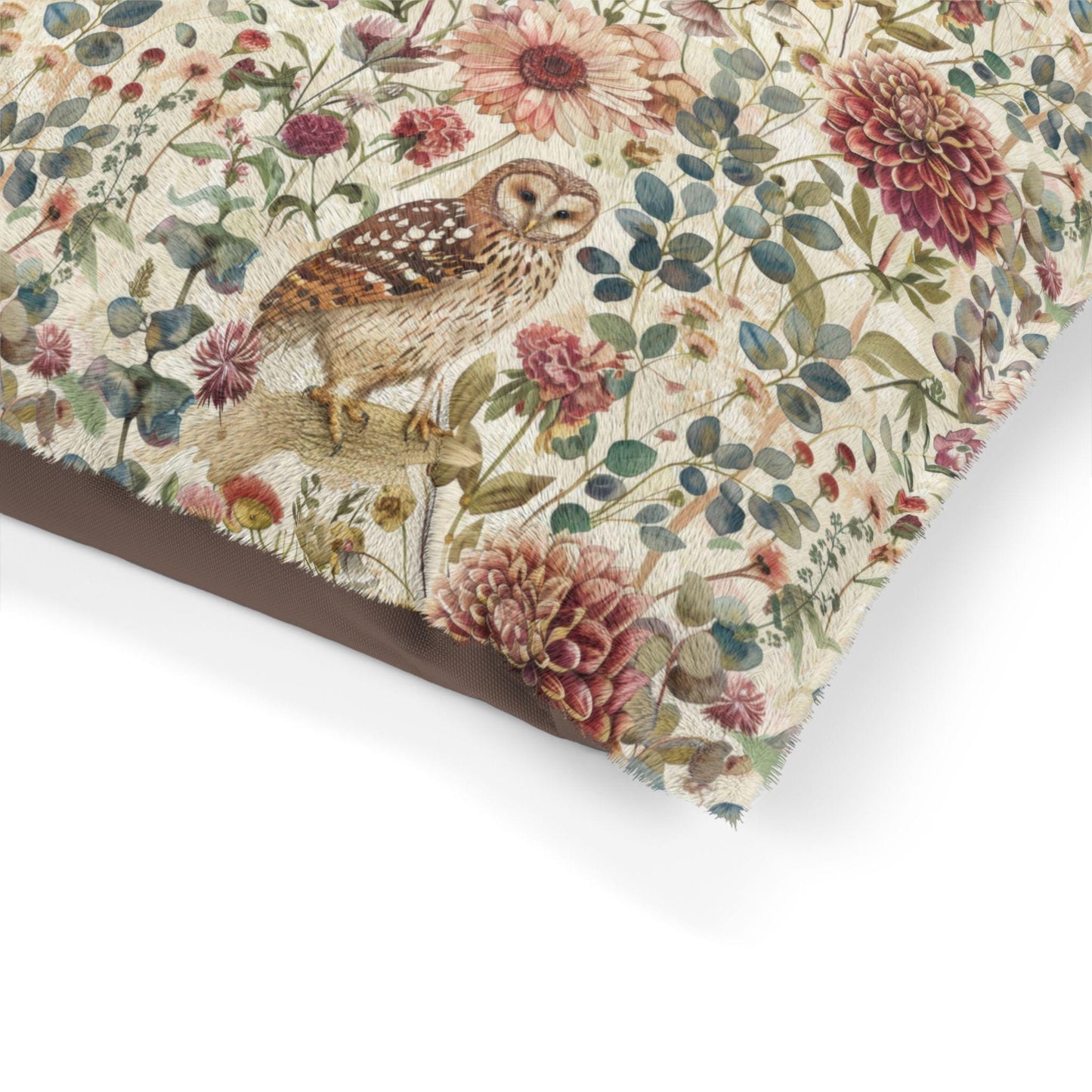 Floral Owl Pet Bed, Machine Washable Cat Cushion, Pet Furniture