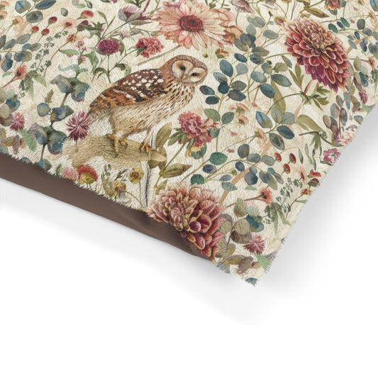 Floral Owl Pet Bed, Machine Washable Cat Cushion, Pet Furniture