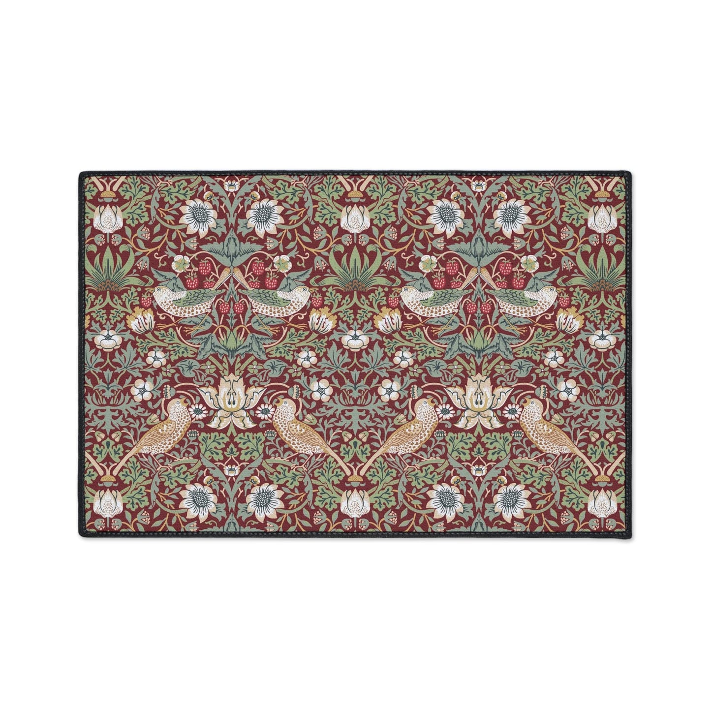 William Morris Strawberry Thief Mat: Burgundy Red Maximalist Rug