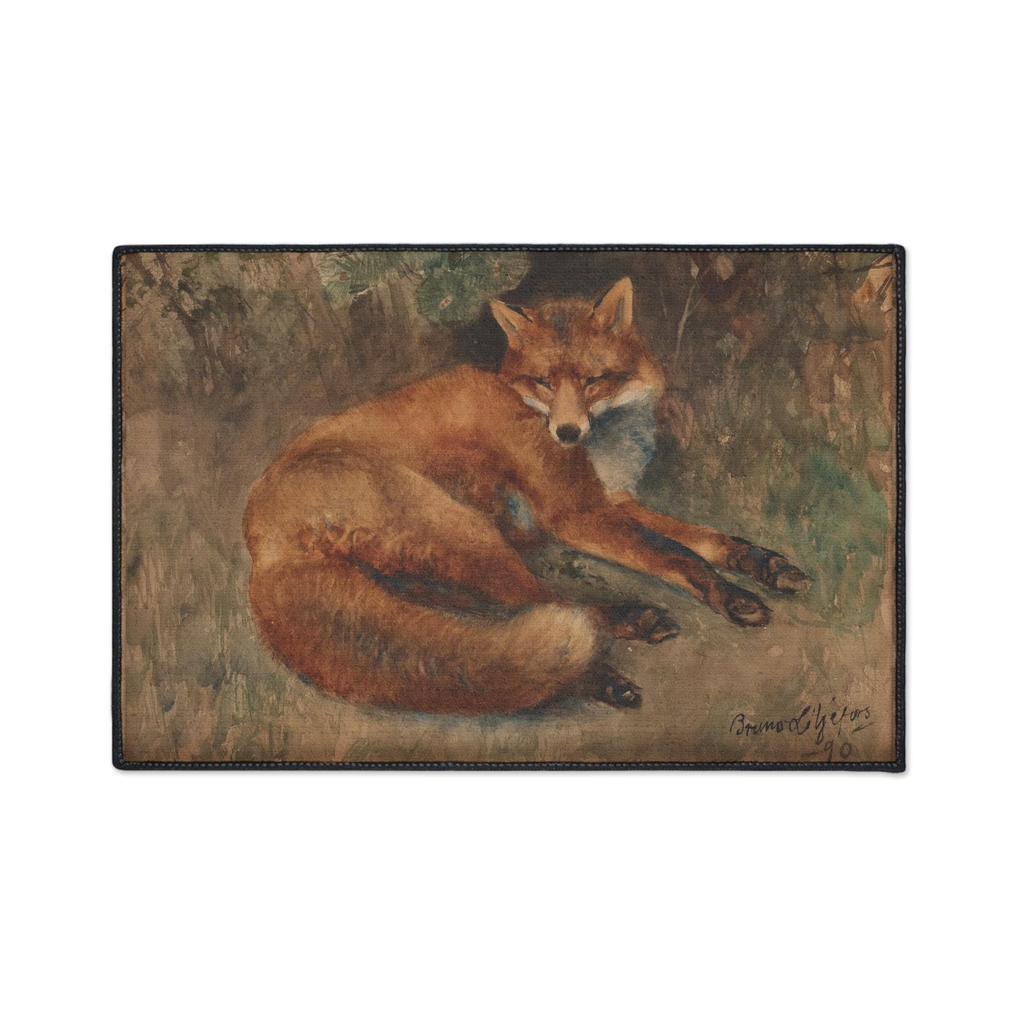 Fox Art Kitchen Mat: Bruno Liljefors Painting, Non-Slip Rug