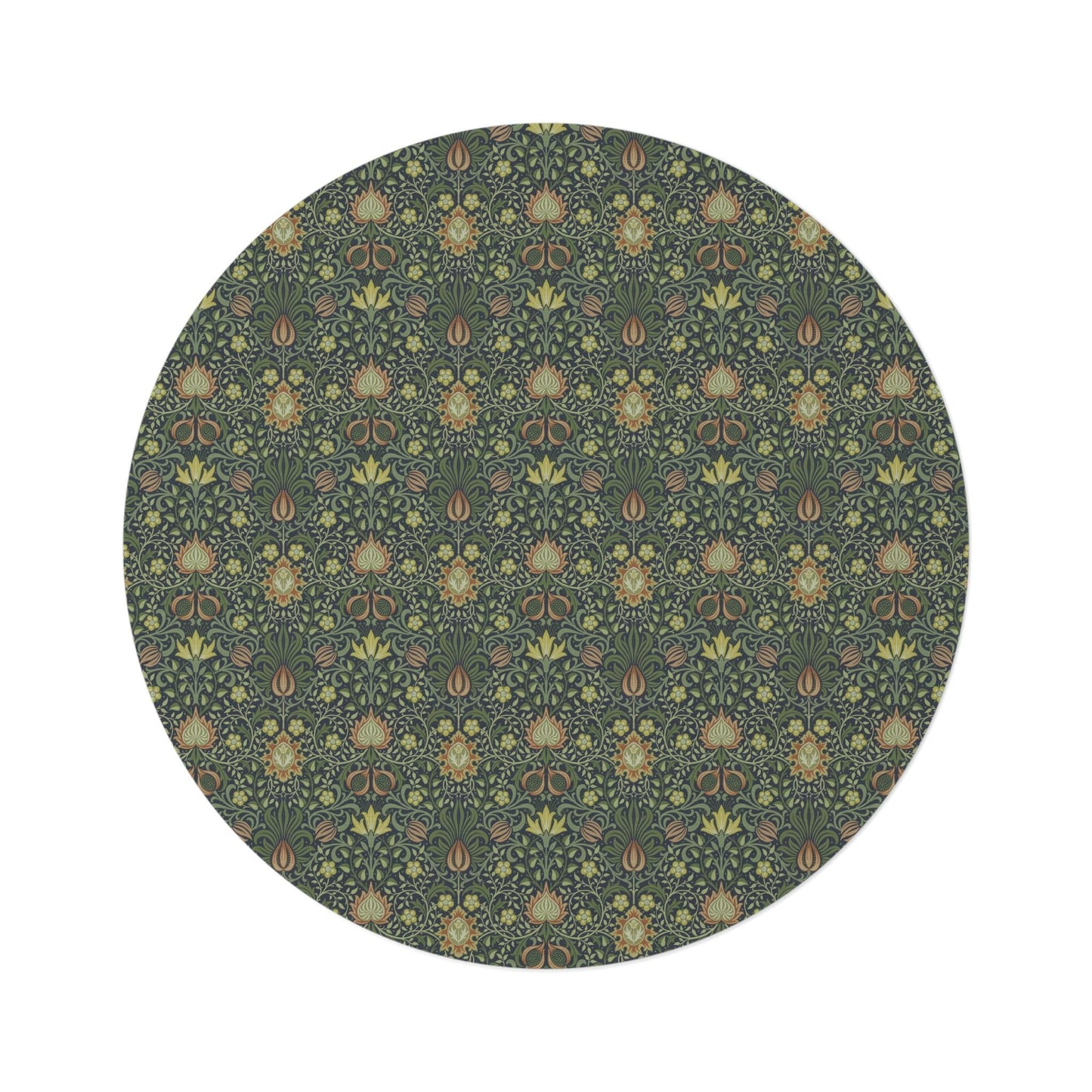 William Morris Chenille Round Rug: Art Nouveau Persian Floral