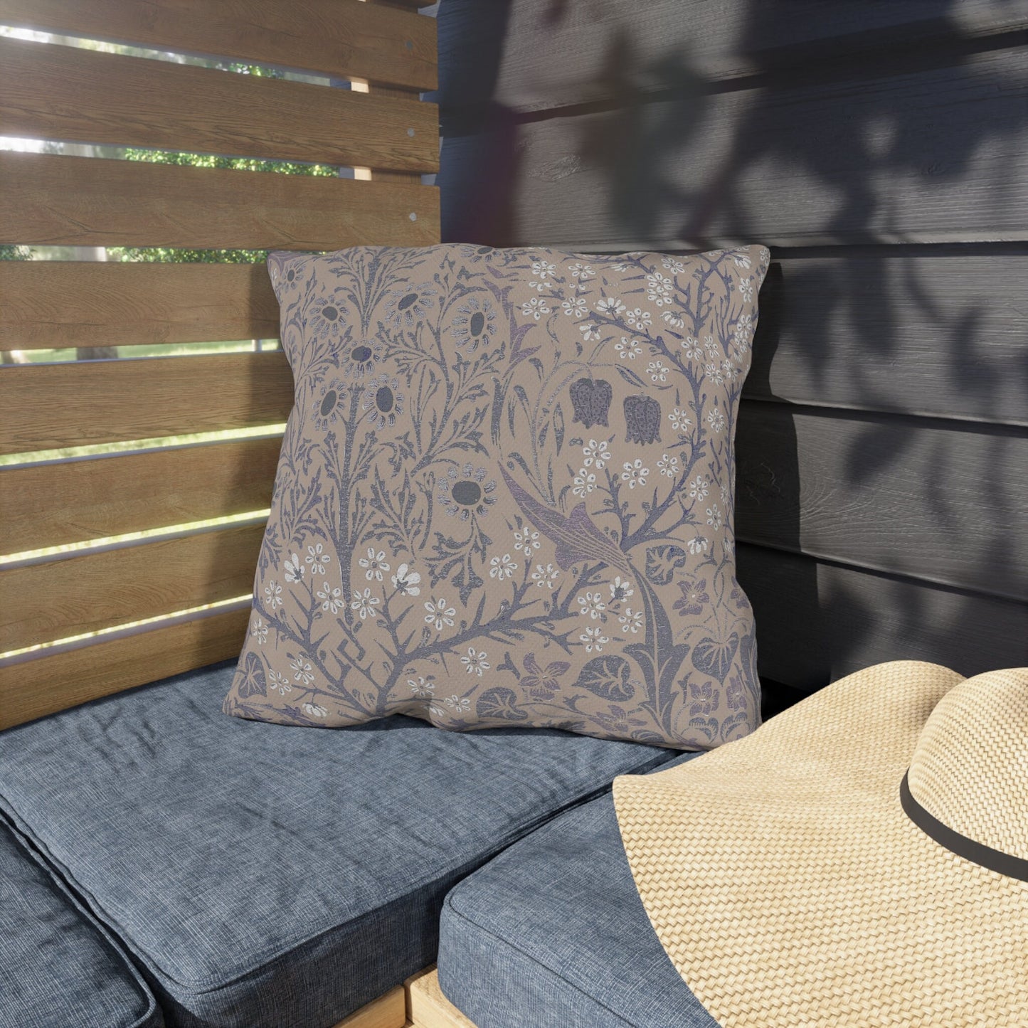 William Morris Neutral Outdoor Pillow - Lavender Blackthorn UV Protection - Water Resistant - Sustainable