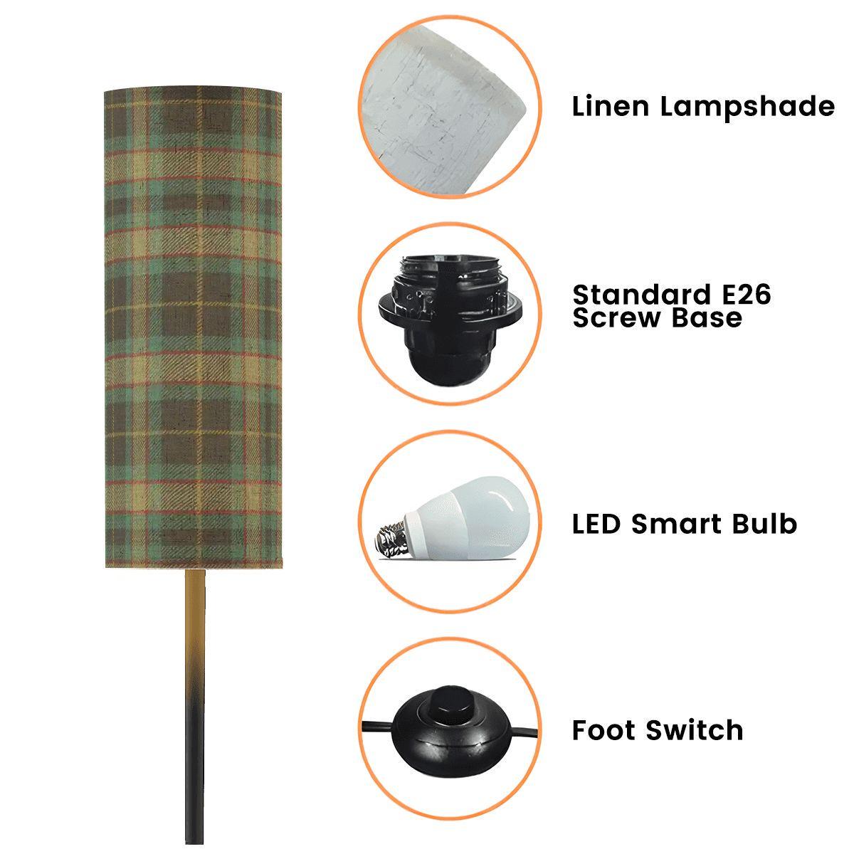 Floor Lamp Modern Standing Lamp (Made in USA) Blue Green Tartan Plaid