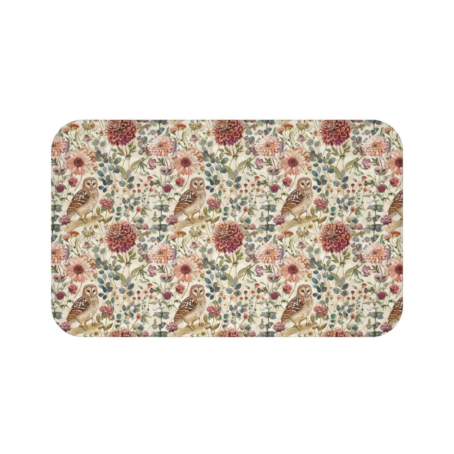 Floral Owl Bath Mat - Microfiber Two Sizes Bath Rug