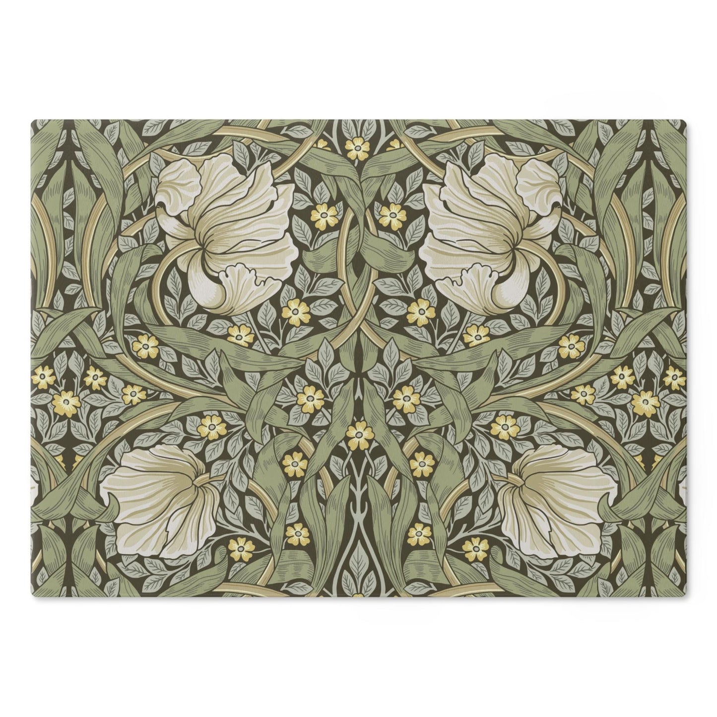 William Morris Cutting Board: Olive Pimpernel Tempered Glass Cheese Board