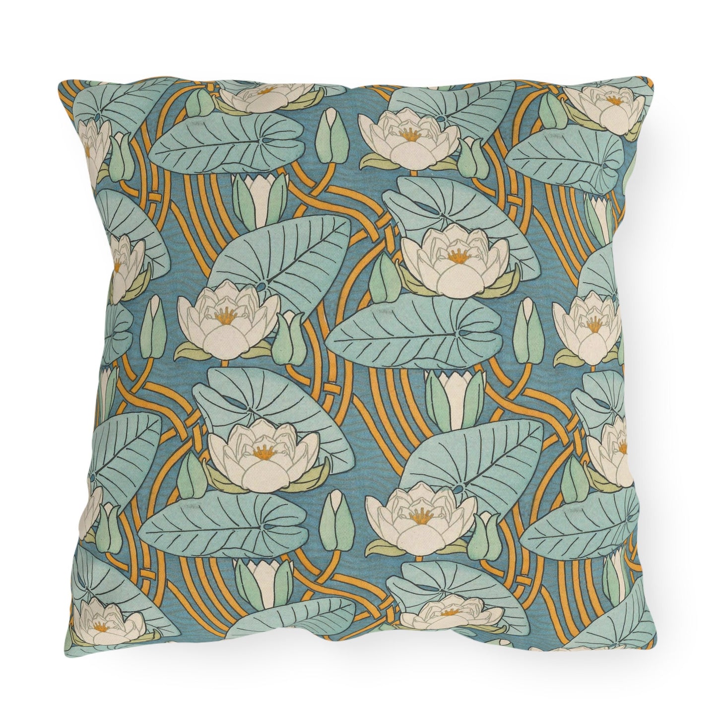 Art Nouveau Water Lily Outdoor Pillow: Verneuil Boho Garden Decor