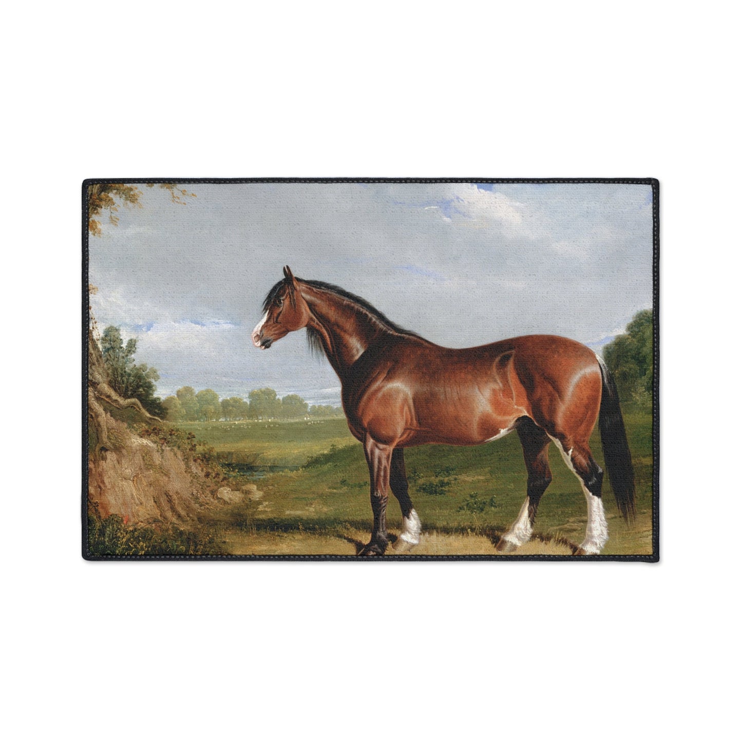 Vintage/ Antique Horse Rug in Serene Landscape Heavy Duty Floor Mat/ Maximalism Equestrian Art