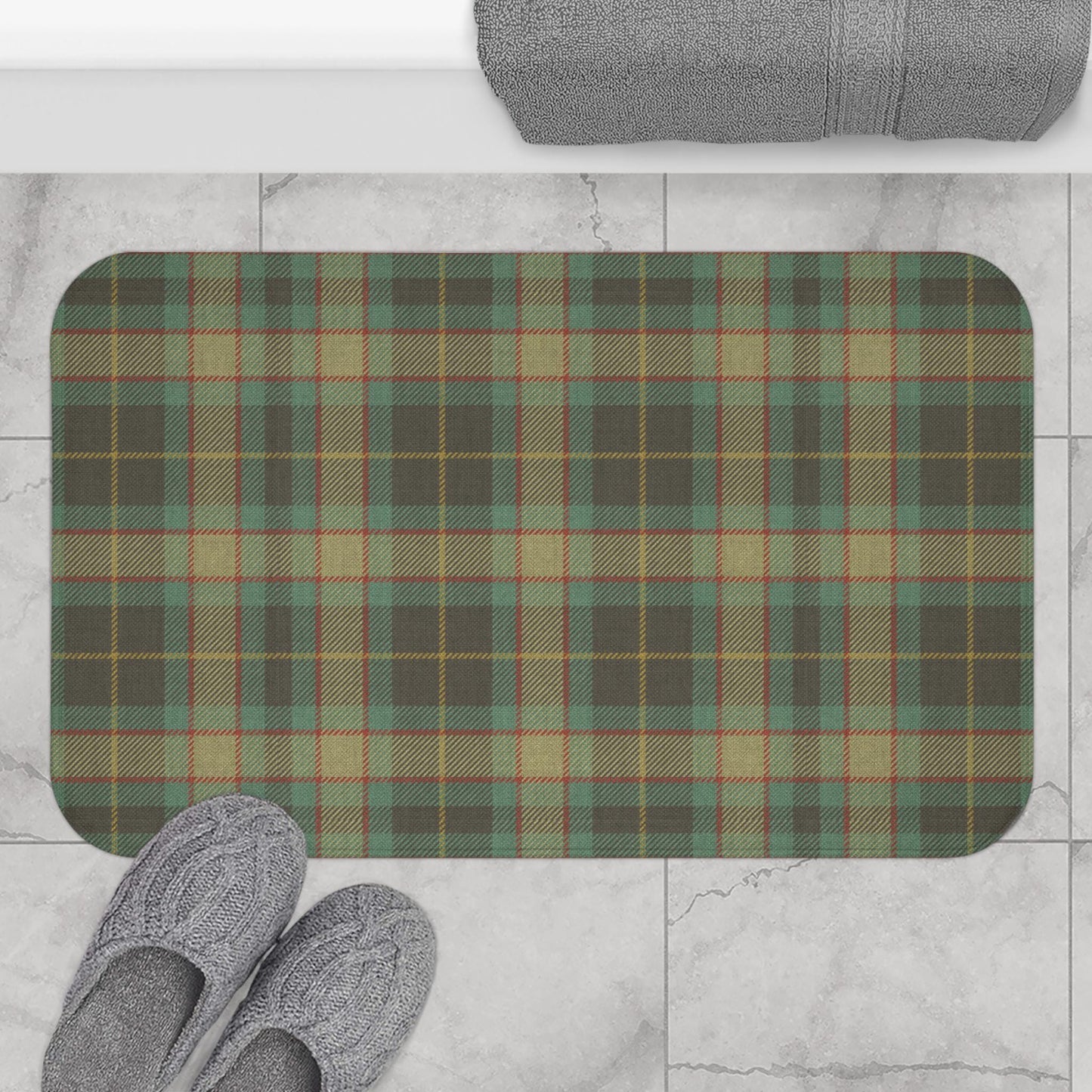 English Decor Tartan Plaid Bath Mat - Microfiber Farmhouse Chic Two Sizes Bath Rug
