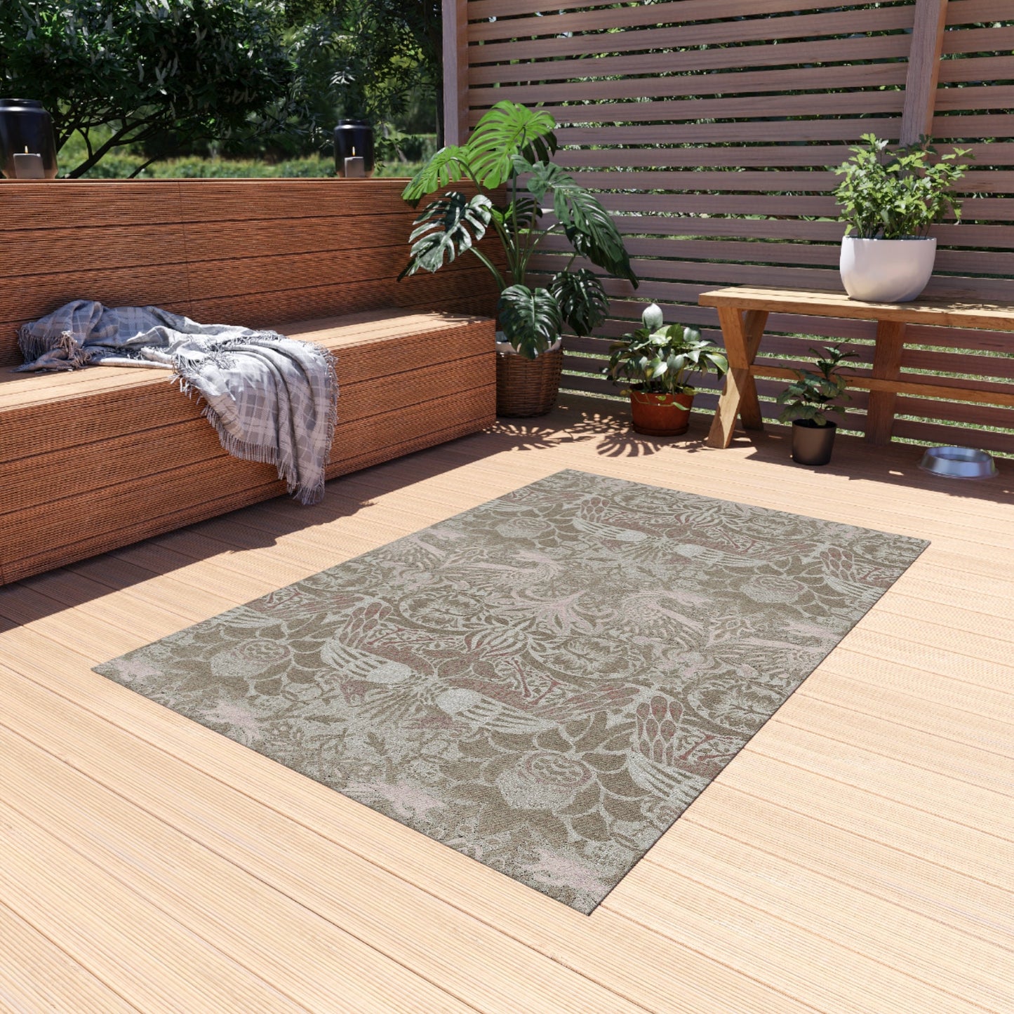 William Morris Outdoor Rug: Neutral Dragon Peacock Chenille Rug