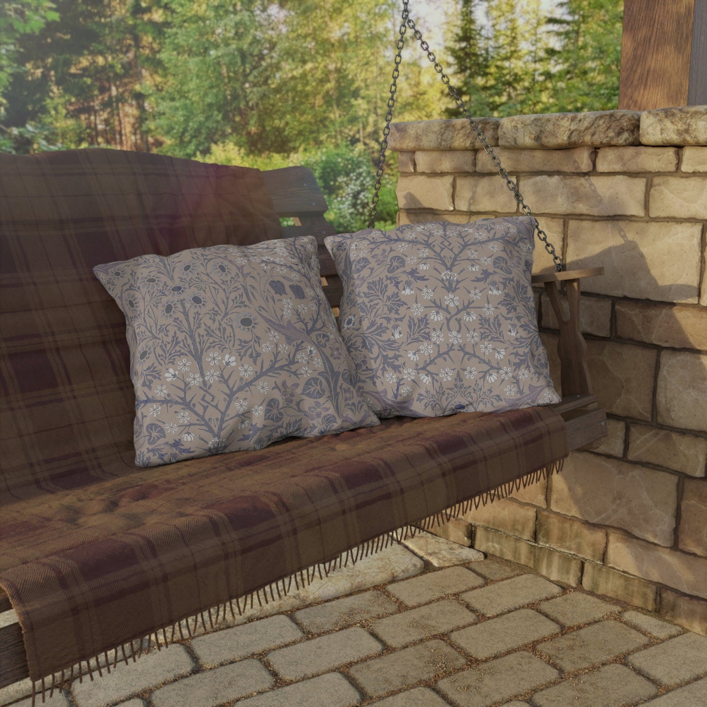 William Morris Neutral Outdoor Pillow - Lavender Blackthorn UV Protection - Water Resistant - Sustainable