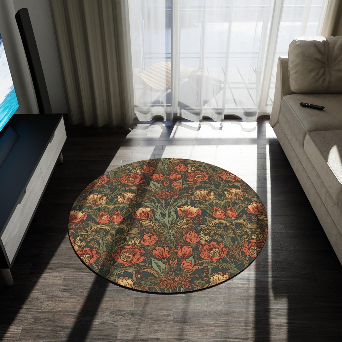 William Morris Autumn Floral Round Rug - Maximalist MCM Decor (5x5)