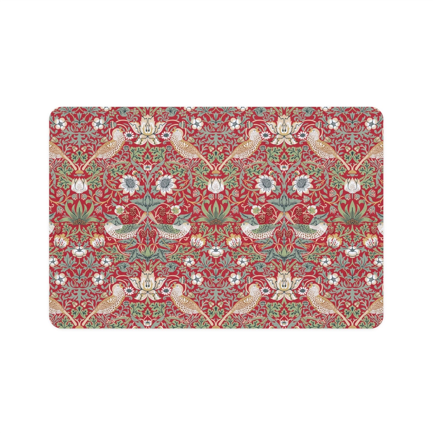 Strawberry Thief Pet Mat: Arts and Crafts Boho Dog Food Mat (12x18)