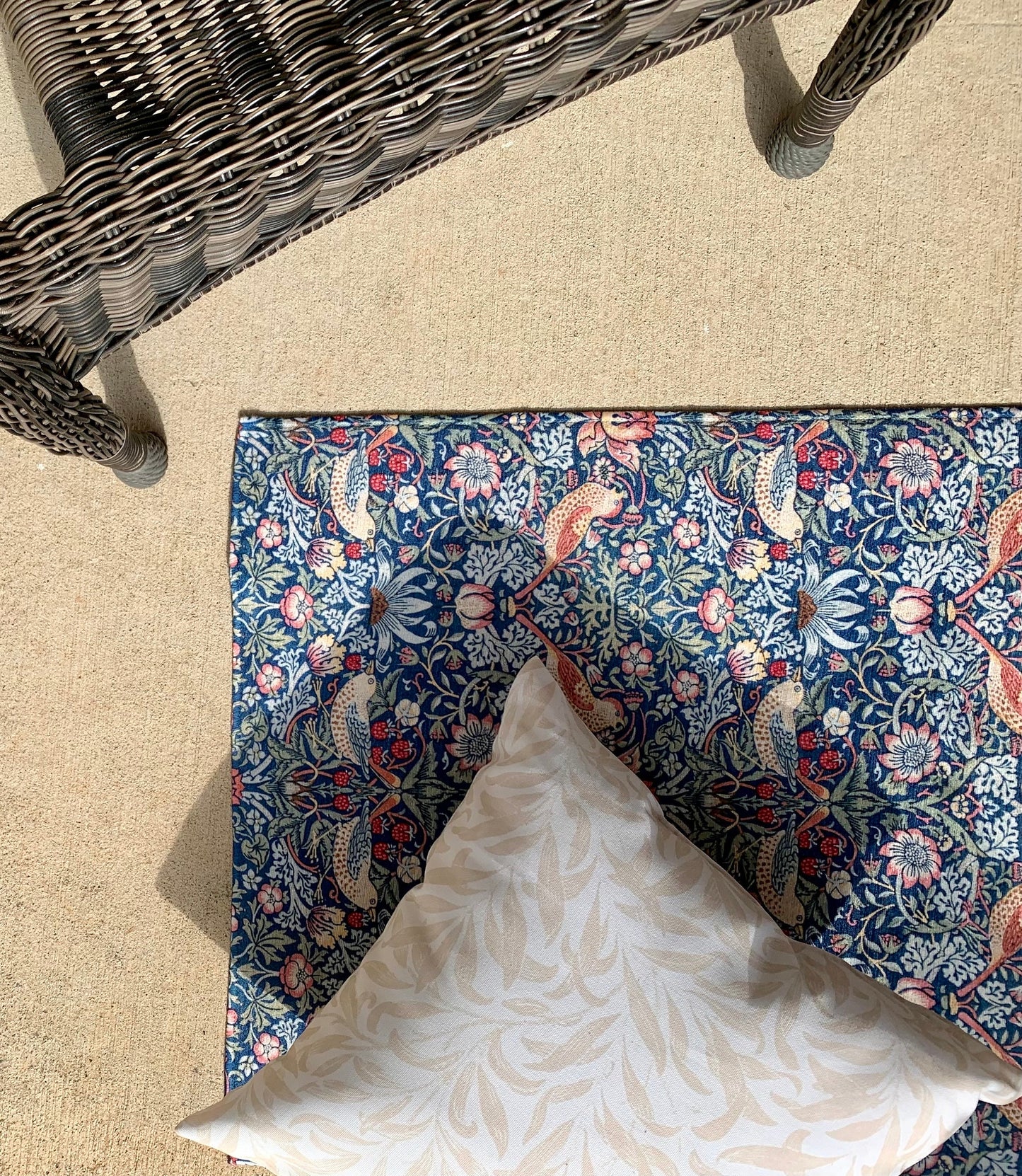 Strawberry Thief William Morris Rug: Blue Chenille Indoor Outdoor Mat
