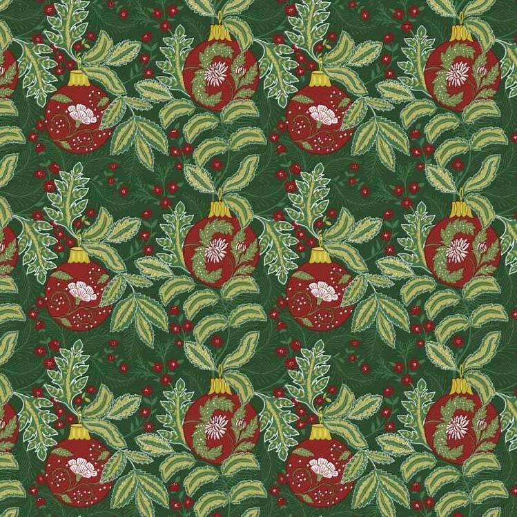 Christmas Tree Ornaments Tablecloth, Morris Style Ornaments Decor Dining Linens, Art Deco Design
