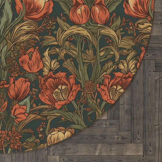 William Morris Autumn Floral Round Rug - Maximalist MCM Decor (5x5)