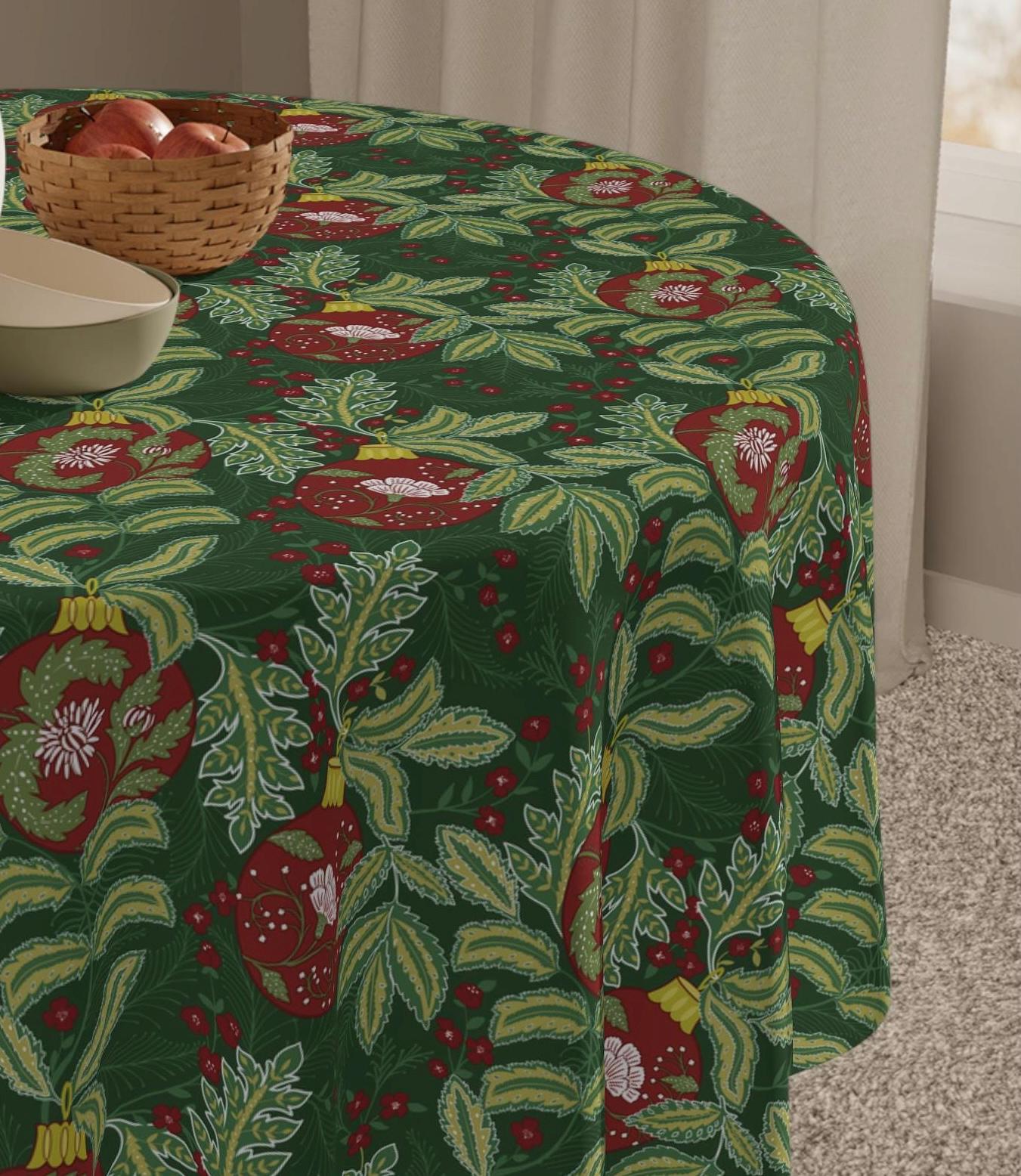 Christmas Tree Ornaments Tablecloth, Morris Style Ornaments Decor Dining Linens, Art Deco Design
