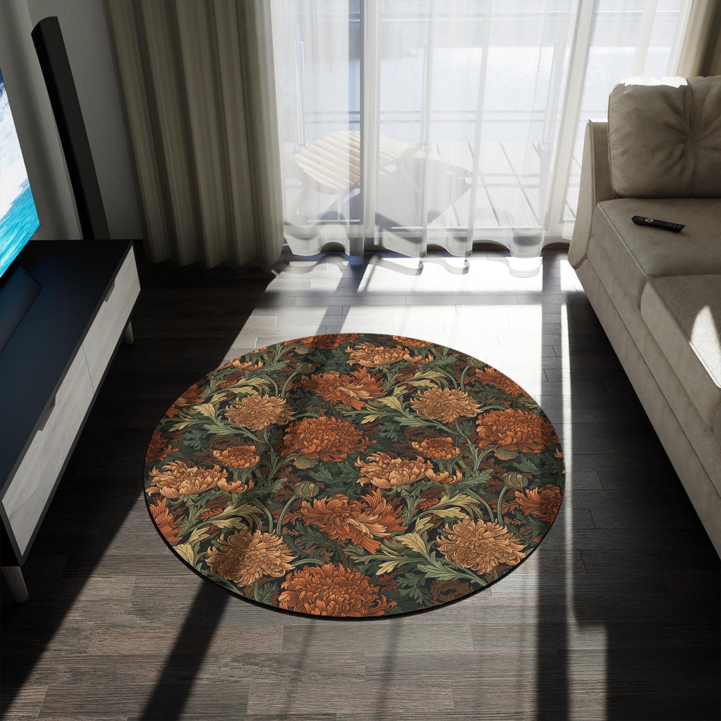 William Morris Rug: Autumn Floral Large Round Mat, Maximalism Decor