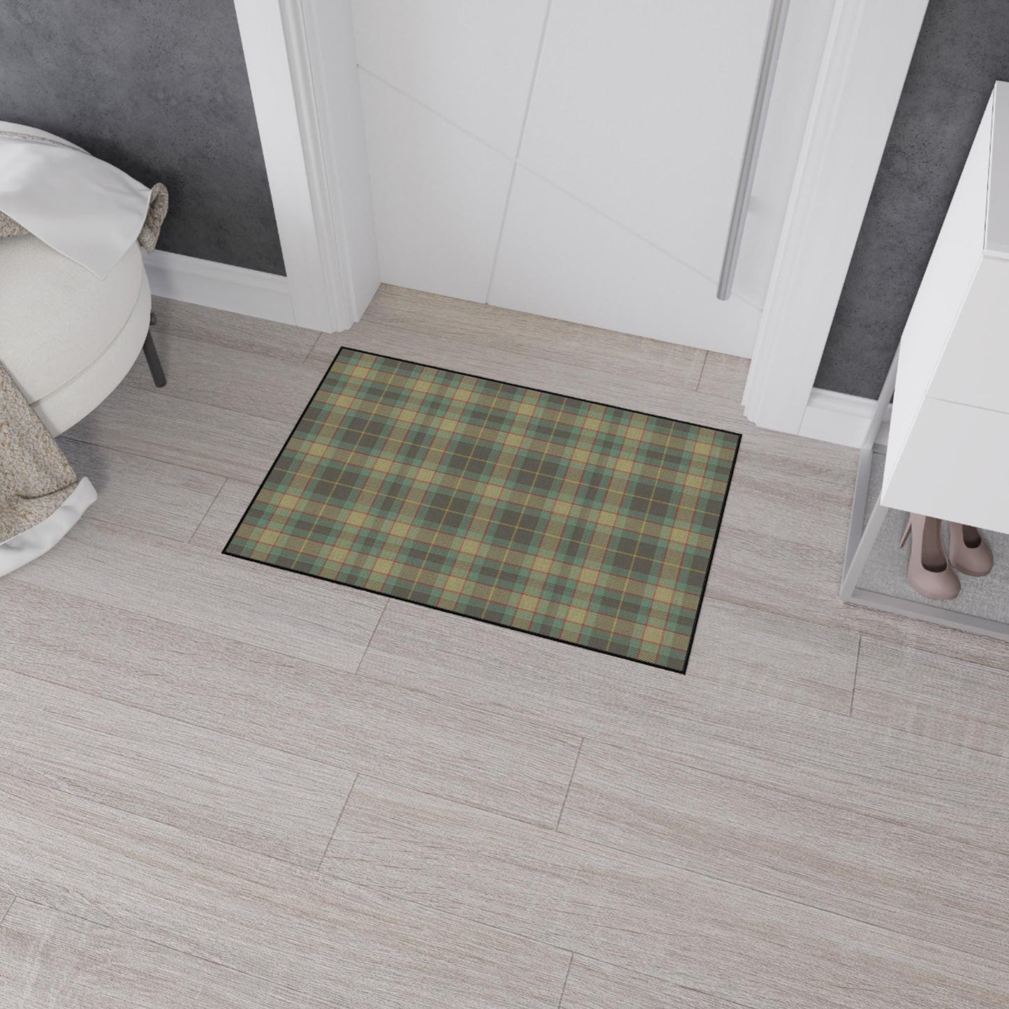 Green Tartan Plaid Entry Mat: Heavy Duty Kitchen Rug