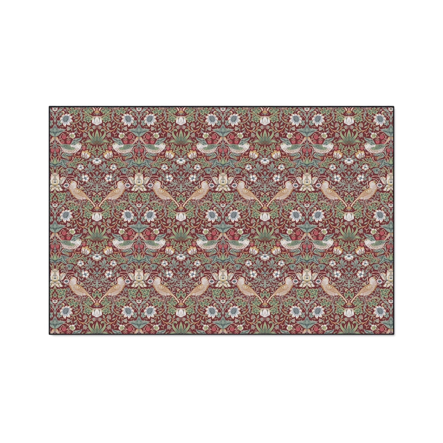 William Morris Strawberry Thief Mat: Burgundy Red Maximalist Rug