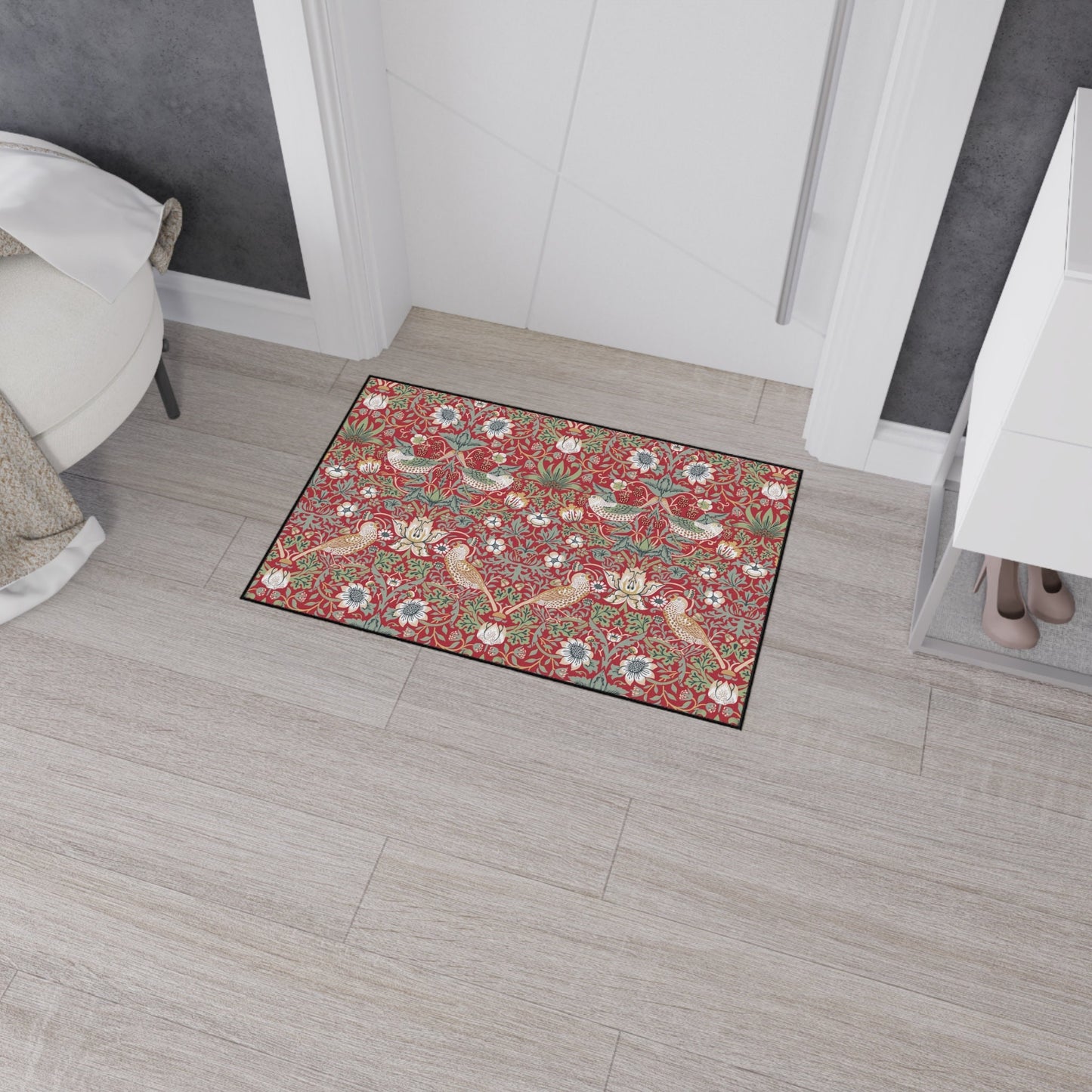 Strawberry Thief Floor Mat: Red William Morris Arts & Crafts Rug