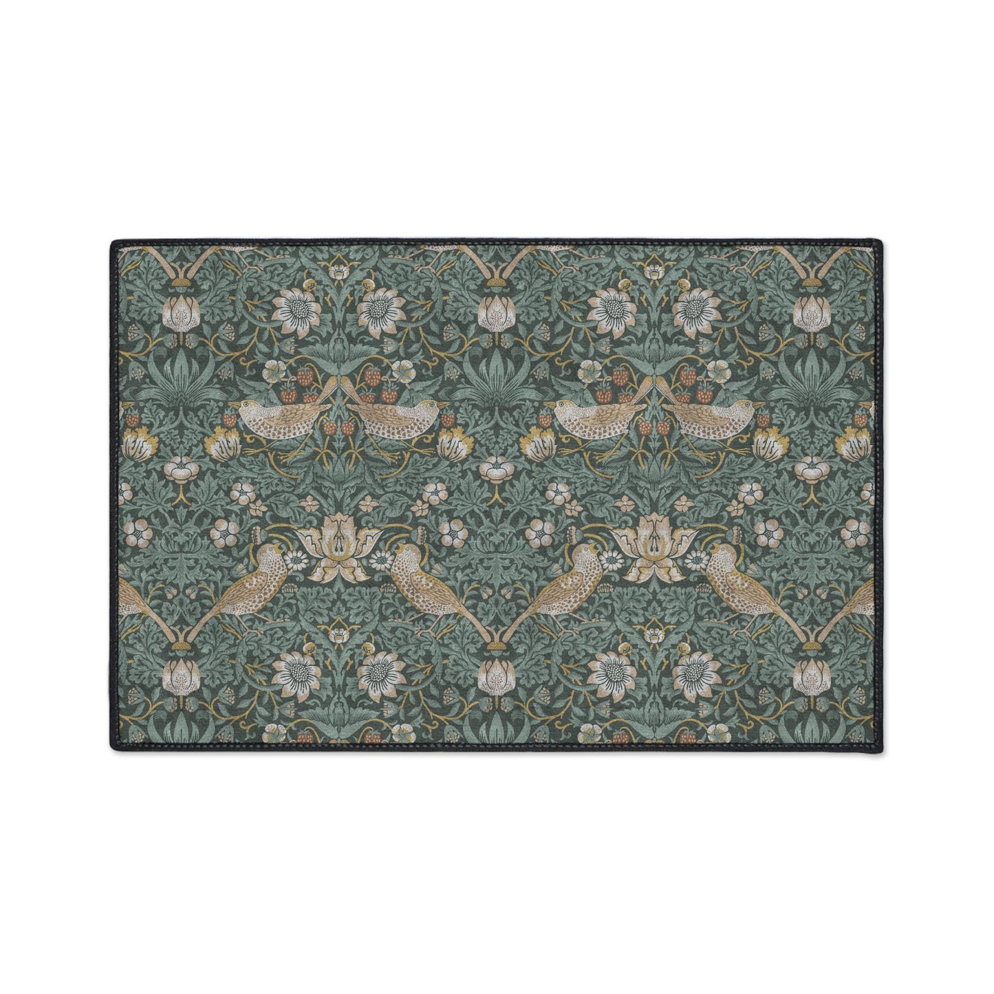 William Morris Strawberry Thief Mat: Aged Teal Vintage Entry Rug