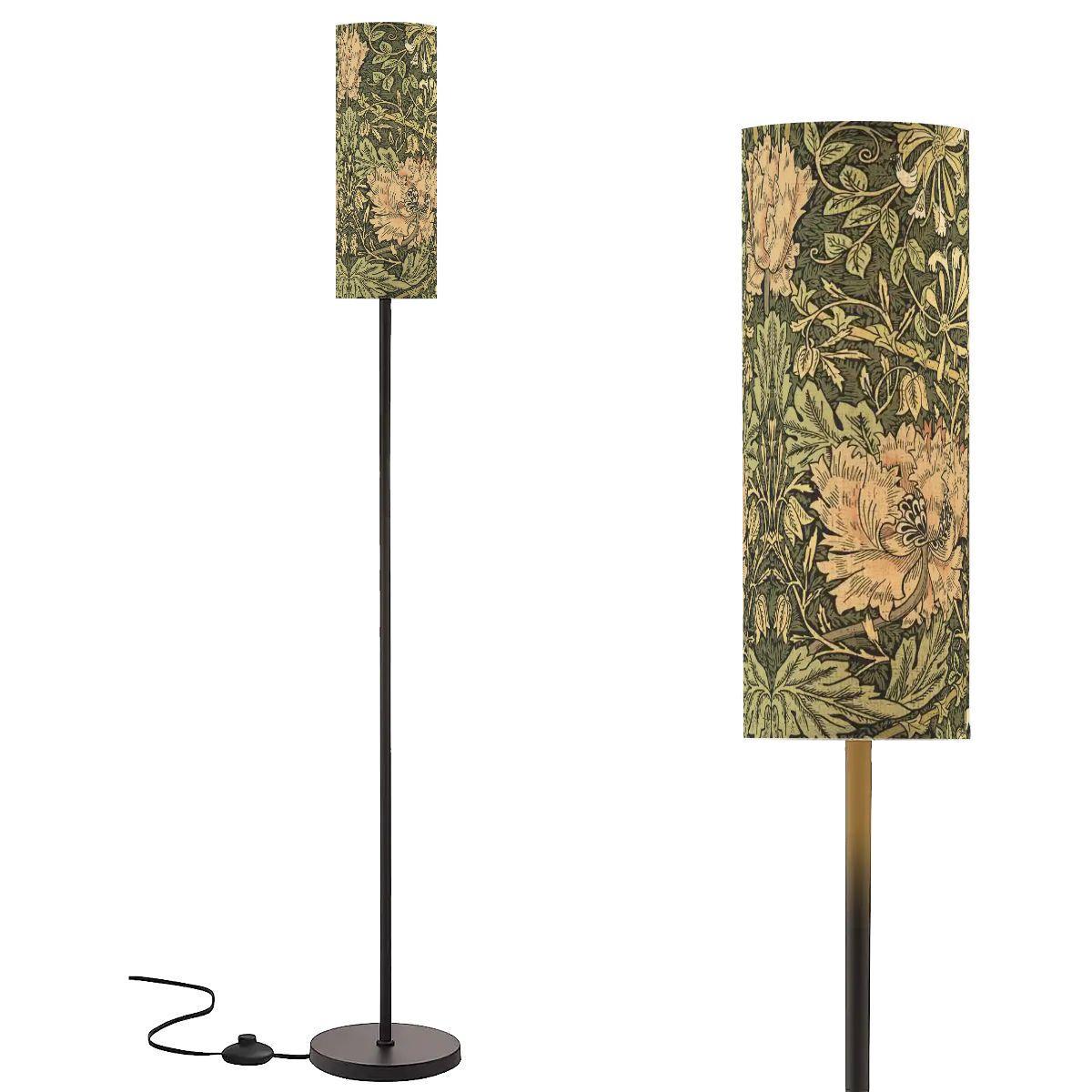 William Morris Floor Lamp: Forest Green Honeysuckle, Fabric Shade (Made in USA)