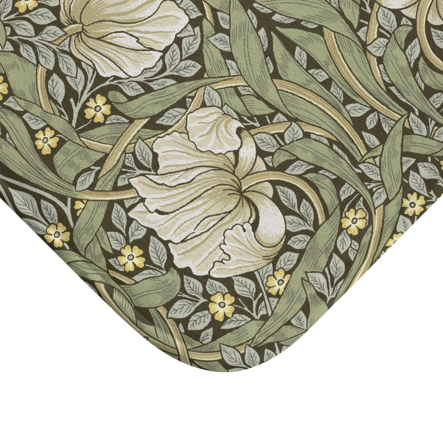 Soft Olive Pimpernel Bath Mat - Luxury William Morris Design, Microfiber Rug