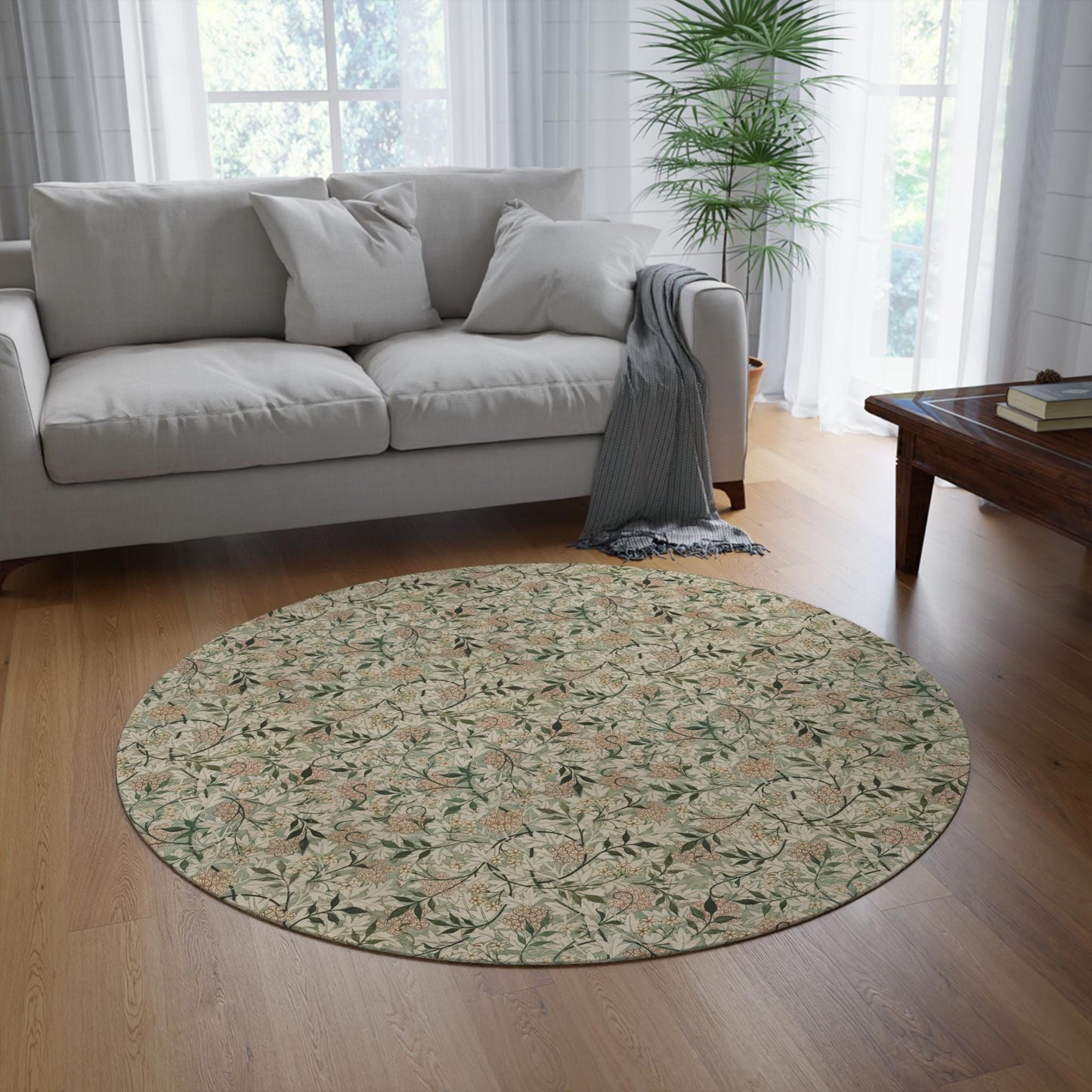 William Morris Rug Jasmine Round Flat Profile Rug, 60x60 inches, 5 ft across