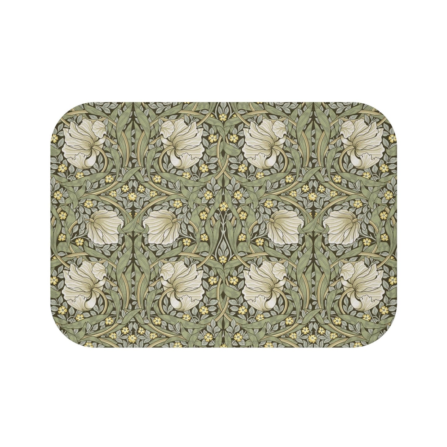 Soft Olive Pimpernel Bath Mat - Luxury William Morris Design, Microfiber Rug