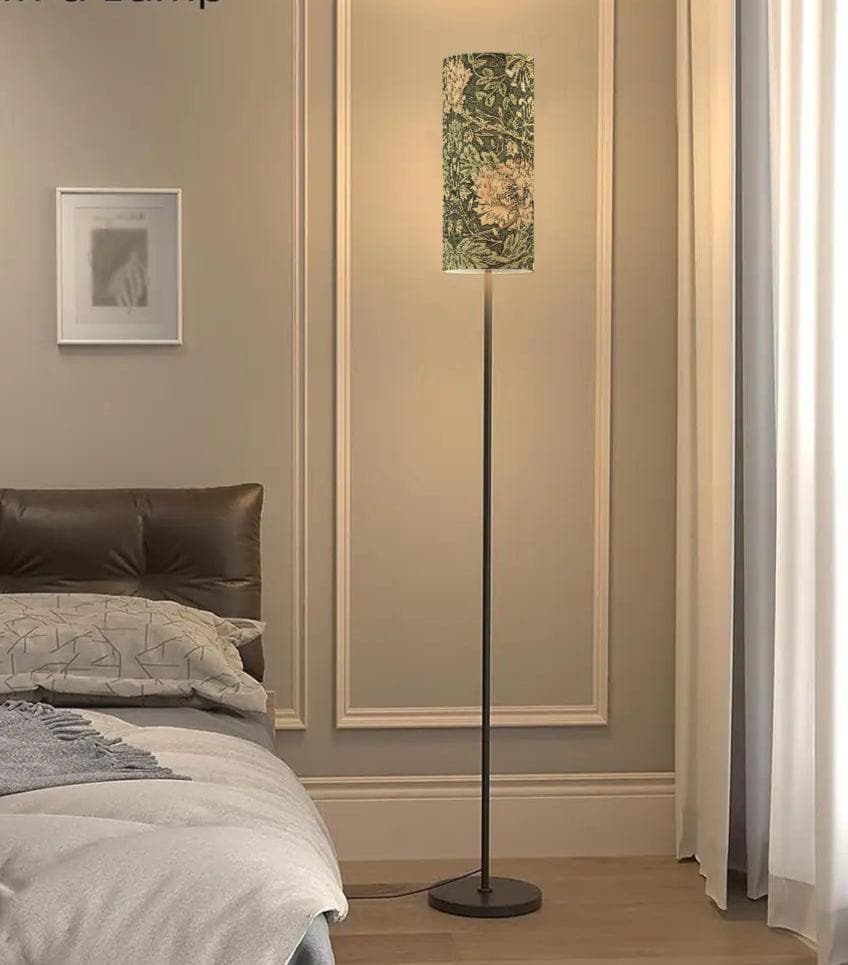William Morris Floor Lamp: Forest Green Honeysuckle, Fabric Shade (Made in USA)