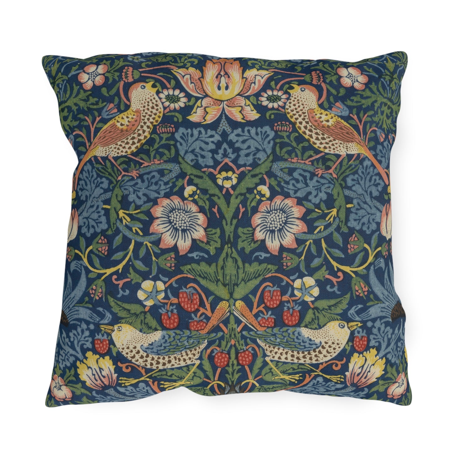 Strawberry Thief Waterproof Pillow - Outdoor Patio Throw Pillow Deep Blue William Morris Cushion