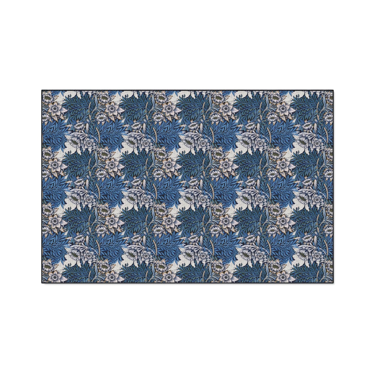William Morris Floor Mat: Blue  Pink and Rose Floral Entry Rug