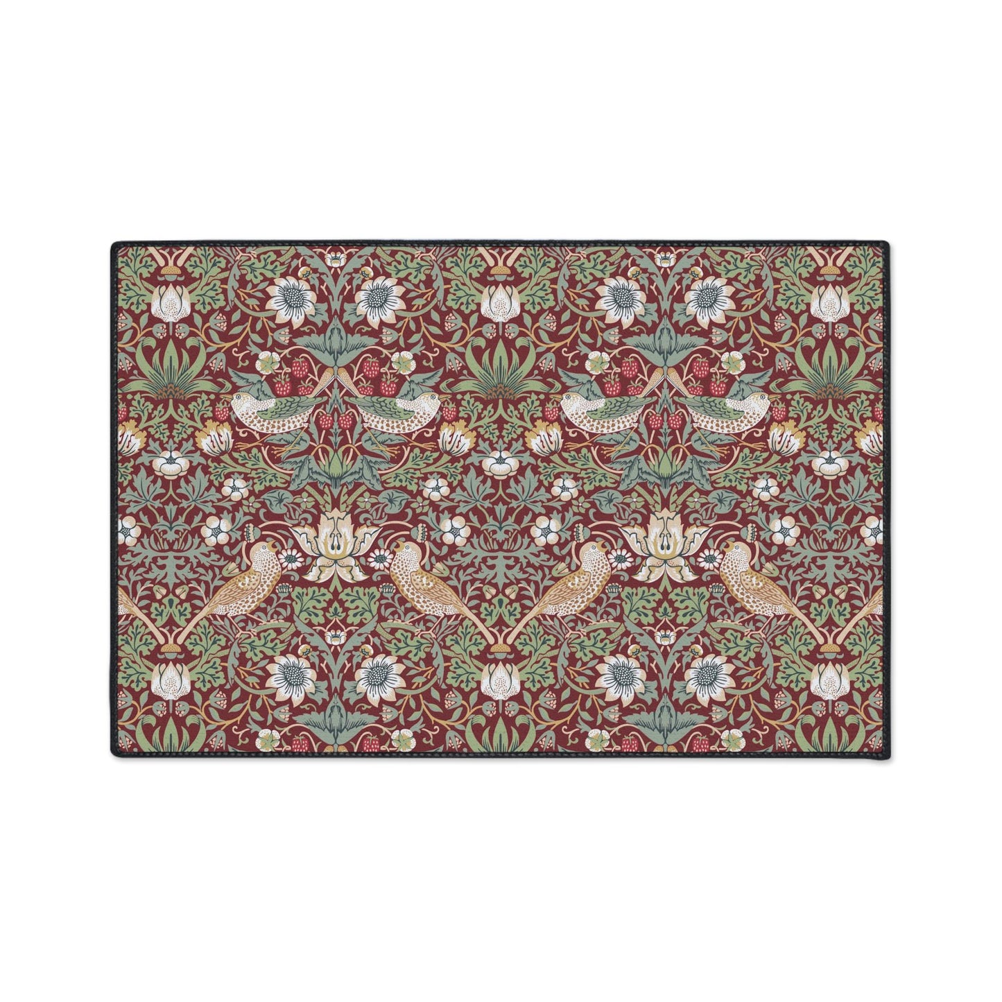 William Morris Strawberry Thief Mat: Burgundy Red Maximalist Rug
