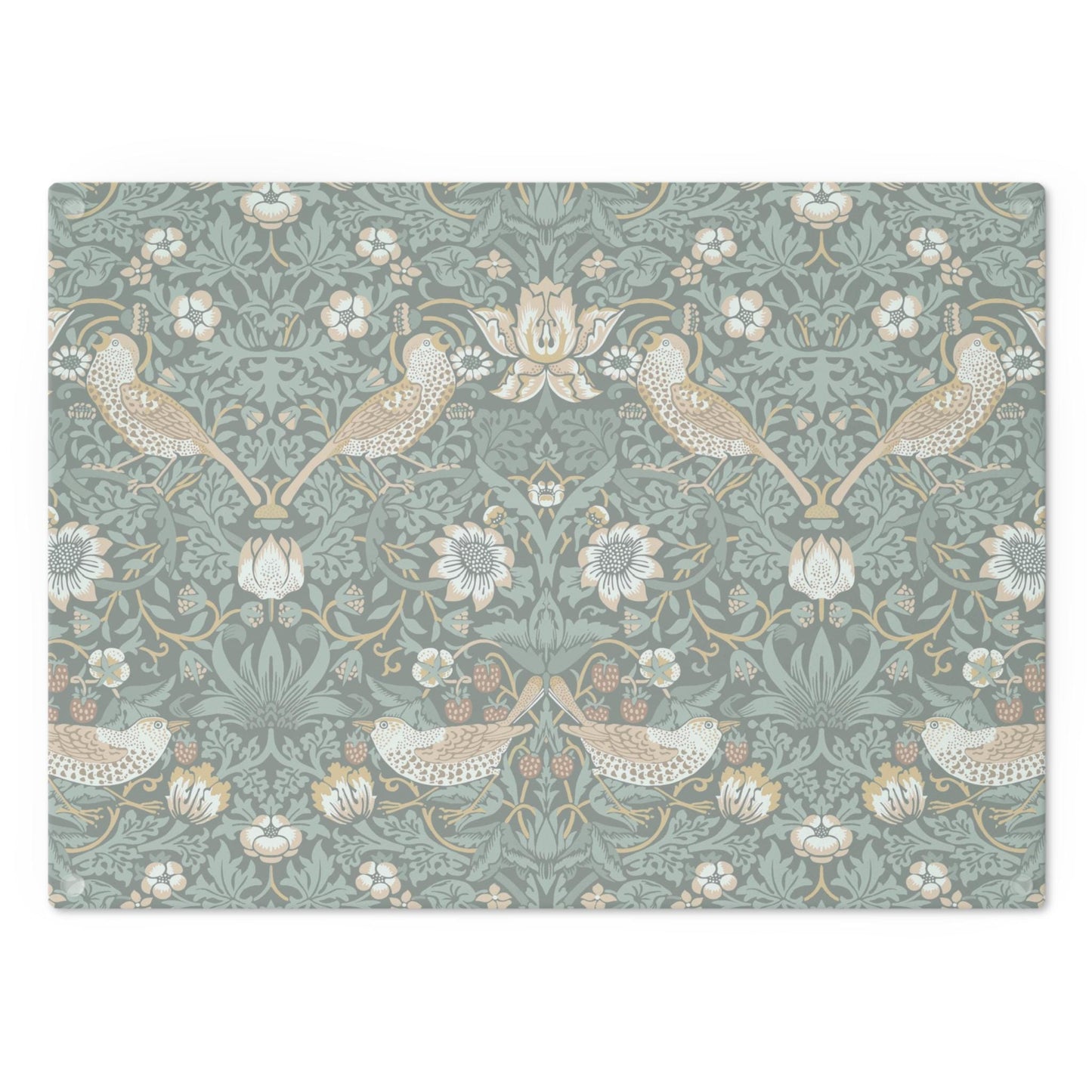 William Morris Strawberry Thief Cutting Board: Teal Tempered Glass Cheese Board