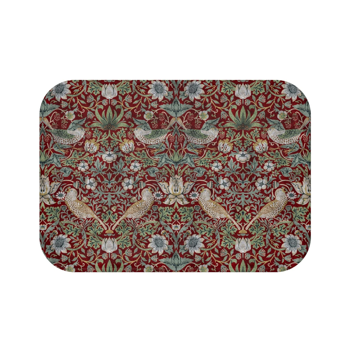William Morris Strawberry Thief Bath Mat – Deep Burgundy Microfiber Rug