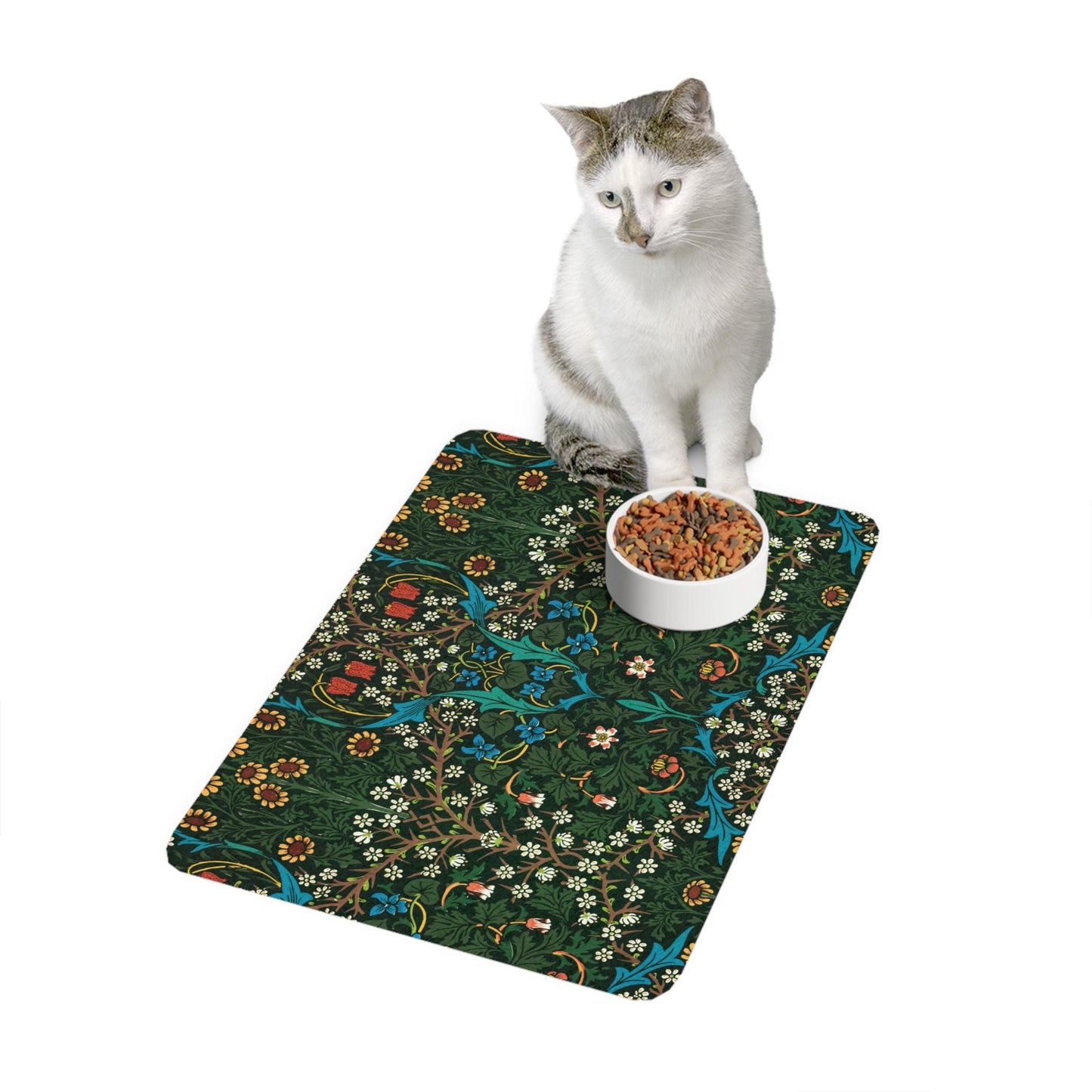 William Morris Blackthorne Pet Mat: Floral Boho Food Mat (12x18)