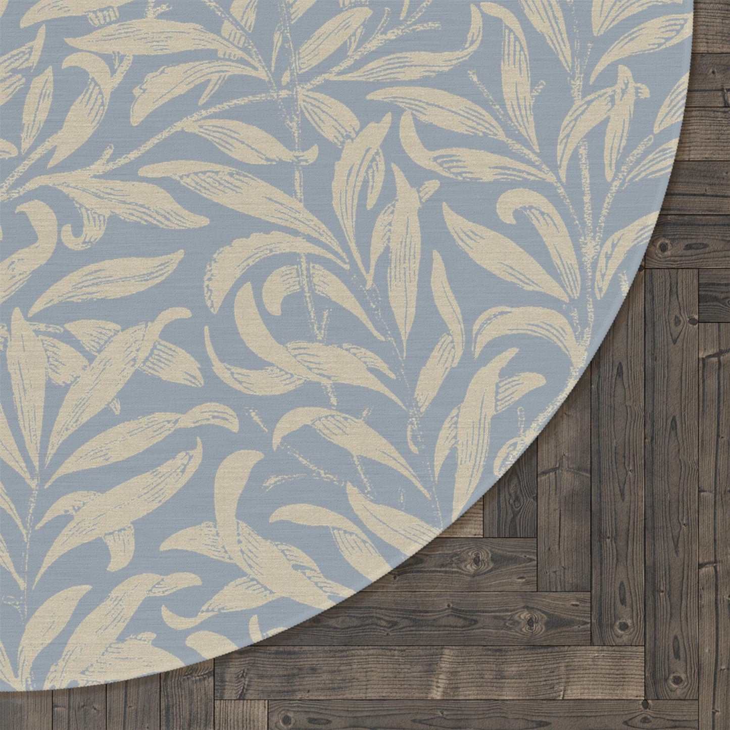 Tan and Slate William Morris Willow Boughs Rug, Round Chenille rug