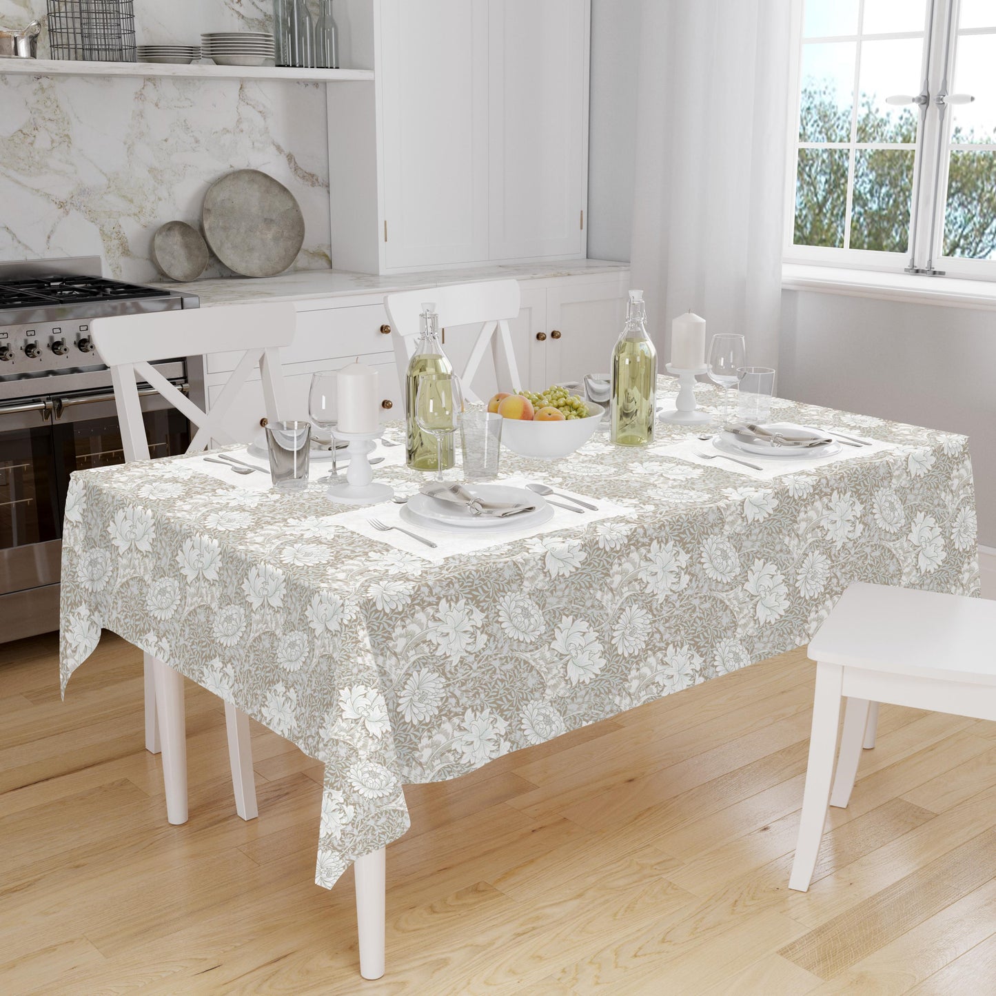 William Morris Chrysanthemum Tablecloth: Cotton Linen Dining Decor