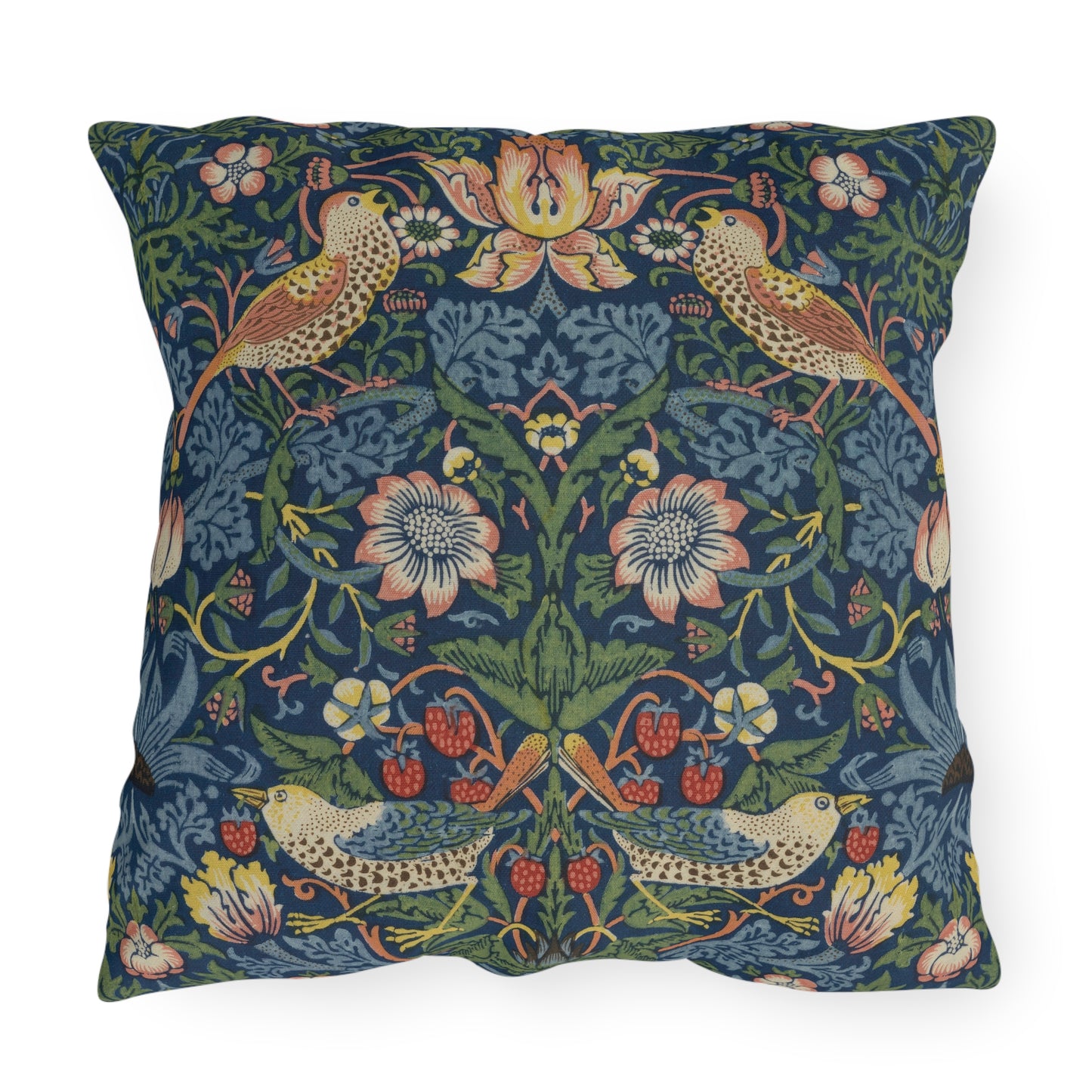 Strawberry Thief Waterproof Pillow - Outdoor Patio Throw Pillow Deep Blue William Morris Cushion