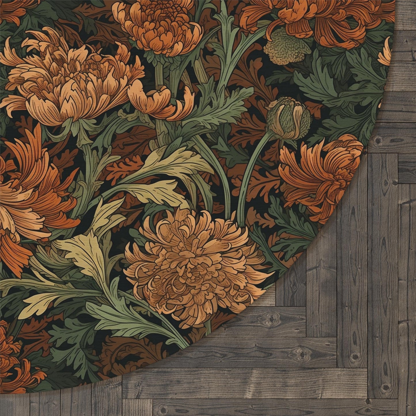 William Morris Rug: Autumn Floral Large Round Mat, Maximalism Decor