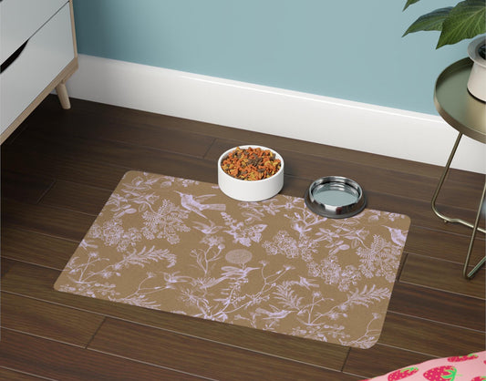 Hummingbird Toile Pet Mat: French Country Floral Food Mat (12x18)