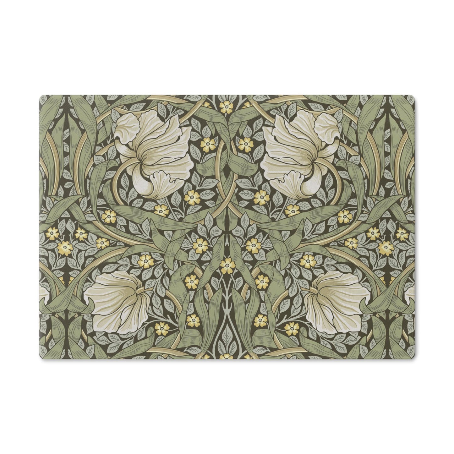 William Morris Cutting Board: Olive Pimpernel Tempered Glass Cheese Board